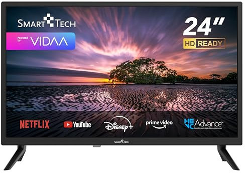 Smart Tech TV LED HD 24' (60 cm) 24HV10T1 Smart TV VIDAA - Molotov, Netflix, Prime Video, Disney+, Youtube, Plex - 3xHDMI - 2xUSB - Mode Hotel (24)