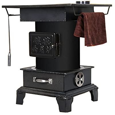 YYUINU Großer Multifunktions-Holzofen Aus Gusseisen, Energiesparender Rauchfreier Holzofen Zum Heizen/Kochen, Mit Anschluss An EIN Lehmfeuerbett,L