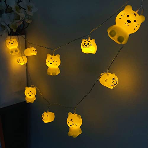 Riaxuebiy Niedlich Tiger-Lichterketten,Batteriebetriebene Tiger Laternen Nachtlicht Lichterkette für Garten Weihnachten Urlaub Kinderzimmer Dekoration (1.65m/10led, Tiger)