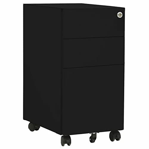 CIADAZ Aktenschrank mit Rollen, Stahlschrank, Aktenregal, Werkzeugschrank, Büroschrank, Lagerschrank, Ordnerschrank, Schwarz 30x45x59 cm Stahl
