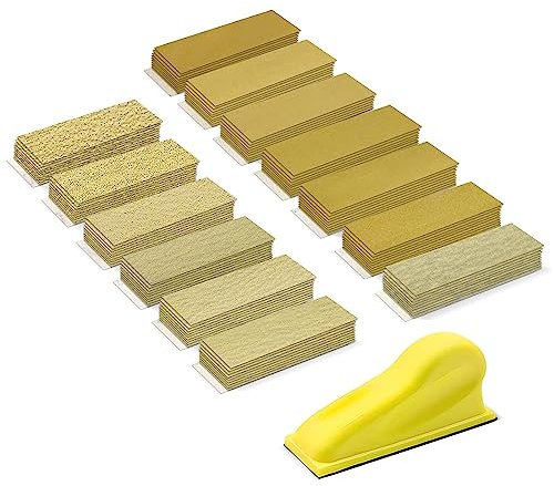 VIBRATITE 131 Stück Schleifpapier mit 90x30 mm Schleifklotz Set, Mini Schleifwerkzeuge 40/60/80/100/120/150/180/240/320/400/600/800/1000 Sortierte Körnung für Schleifen und Polieren