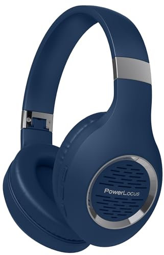 PowerLocus Bluetooth Kopfhörer Over Ear, Kabellose Kopfhörer Faltbarer mit Mikrofon, Hi-Fi-Stereo tiefer Bass,weicher Ohrenschützer kabelloses & kabelgebundenes Headset für Handy,Tablet,PC (Blau)