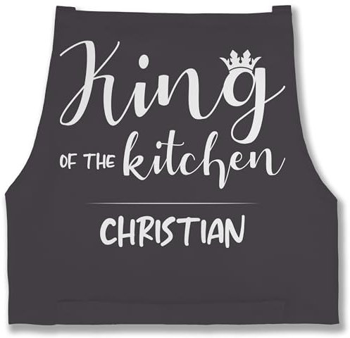 Schürze - Kochschürze Herren Männer - King of the Kitchen mit Name I Geschenk Kochen I Geschenk für Köche - 85x69 - Anthrazit - apron for men english schürzen küche koch bester
