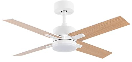 Abrila - Ventilador DC TALCO | Blanco con cuatro Aspas Reversibles en Color Blanco/Haya | 3 Temperaturas de Luz Seleccionables con Memoria de Color | Mando a Distancia Incluido
