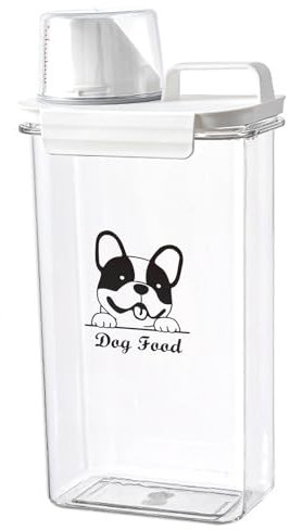 Ctomche Dog Food Storage Container,Airtight Pet Food Container with Handled Lid and Measuring Cup Clear BPA Free Plastic Dog Food Bin Pour Spout Opening,2.5L Dry Food Dispenser for Dogs Travel