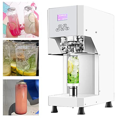 Full Automatic Can Seamer Can Sealer, 370W Can Sealing Machine with LCD Panel, Tin Can Sealer Bottle Can Capping Customed Caliber Height Adjustable, Quick Sealing, Stable Operation (White)