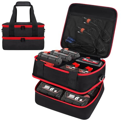 TEFGTER Batterie-Aufbewahrungskoffer für Milwaukee M12 M18 18 V Akku und Ladegerät, Werkzeugbatterien, Behälter-Trägerbox, harte Batterie-Aufbewahrungsbox, Werkzeugbatterien, Tragetasche (nur Tasche)