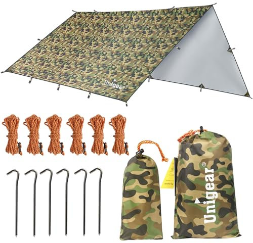 Unigear Tarp Rain Fly Regenschutzplane, Zelttuch, wasserdicht, Wanderschuppen, faltbar, leicht, wasserdicht, für Camping und Schutz gegen Regen, Schnee und Sonne