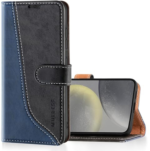 Mulbess Handyhülle für Samsung Galaxy S24 AI Hülle Leder, Magnet Klapphülle, Lederhülle mit Kartenfach, Flip Case Etui Handytasche Schutzhülle, Stilvoll Schwarz