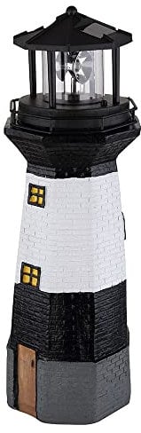 GLOBO Solar Leuchtturm Außen wetterfest Leuchtturm Solar für draussen Leuchtturm Deko mit Licht, Akku, schwarz weiß klar, LED kaltweiß, DxH 13x38 cm