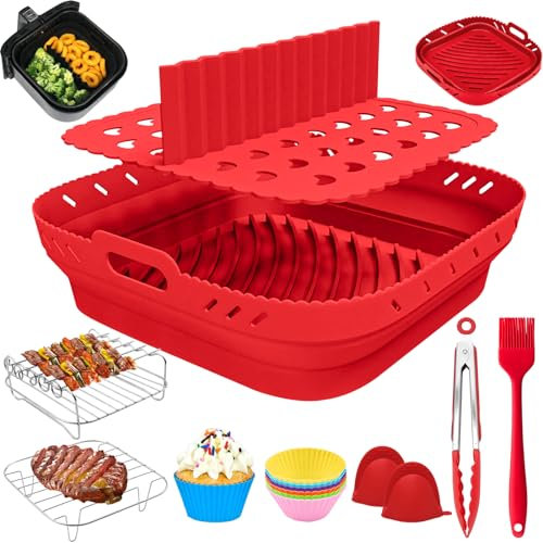 Bestash Accessori per Friggitrice ad Aria,Teglie per Friggitrice ad Aria,Riutilizzabile Friggitrice ad Aria Accessori per Cosori, Philips, Cecotec 4.7-6.4L(Anta Singola Rosso)