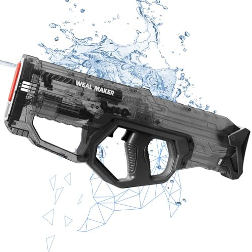 Automatic Electric Water Gun for Kids, Powerful Squirt Gun Toys Range of 28-32Ft, Transparent Waterproof Water Blaster for Boys Girls 8+, Summer Pool and Beach Outdoor Toys (Carbon Black)
