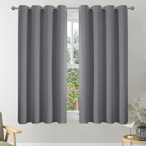 VEHEDE Solid Blackout Curtains 2 Panels for Living Room/Bedroom (Grey, W46 x L45)