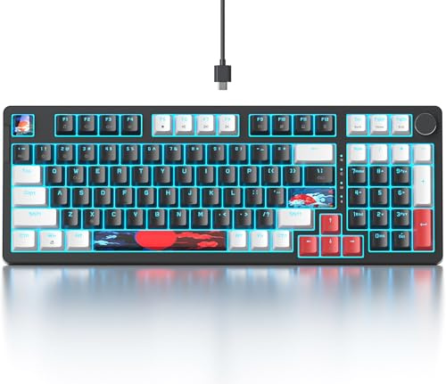 Fogruaden Wired Creamy Mechanical Keyboard with Number Pad, Hot Swappable RGB Gaming Keyboard with Knob, 98 Keys Full Layout, Custom Gasket Mount, Red Switch, Anti-Ghosting 96% Keyboard for Win/Mac