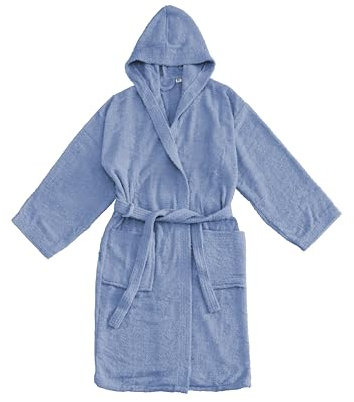 LARA MORADA - Accappatoio Per Uomo - Donna in Puro Cotone al 100%, Tinta Unita, Accappatoio In Morbida Spugna Di Cotone, Con Cappuccio, Unisex, 450gr/m2, Celeste XL