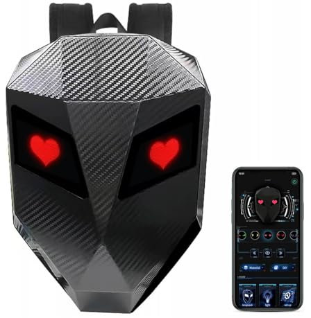 Motorcycle LED Backpack, Waterproof LED Knight Backpack with Programmable Screen, Hard Shell Laptop Riding Backpack DIY Helmet Bag for Travel Camping Cycling Carbon Fiber