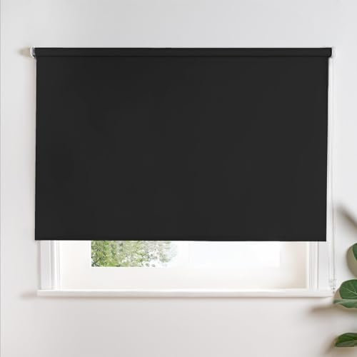 OHS Roller Blinds Black, Easy Fit Thermal Blackout Roller Blind Trimmable Insulated UV Protection Child Safe Home Office Bedroom Kitchen Window Blinds, 165 x 120cm