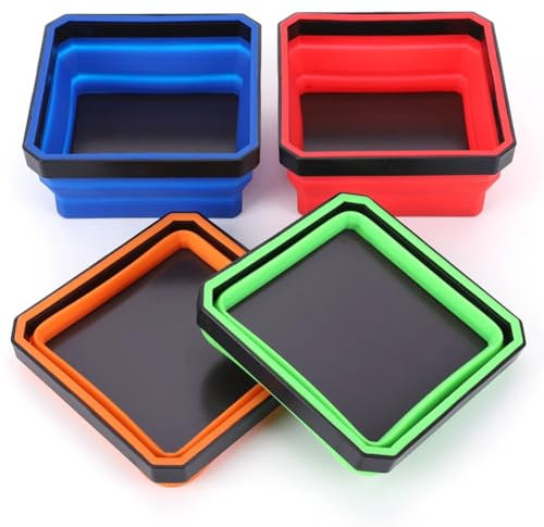 Bntaomle Paquet de 4 Plateaux à Vis Magnétiques Pliables, Bol à Vis en Silicone, Boîte de Rangement de Pièces D'Outils, Organisateur D'Outils de Plombier Charpentier