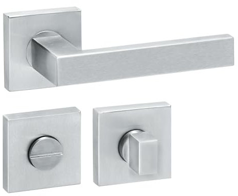 Aperit Türgriff: Edelstahl Türklinke Paar mit WC Rosetten auf Quadrat Rosetten - Drückergarnitur für Innentüren – Eckig Modern 49.334.03