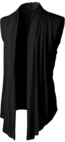 Rrongwn Men's Ruffle Shawl Collar Cardigan Sleeveless Lightweight Vest Drape Cape Muslimischen Schal Gerüschte Strickjacke Schalkragen Ärmellos Vorne Offen Leichte Lange Sportlich Jacken