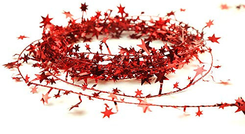 SULOLI Folien Stern Girlande,7.5 Meter Folien Stern Lametta,Glitzer Stern Draht für Party Weihnachten Karneval Party (rot)