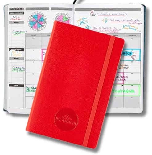 Life Planner Agenda Motivazionale Made in Italy | Agenda 12 Mesi | da Gennaio a Dicembre 2025 | Planner Settimanale e Mensile | Spazi Dedicati a Pensieri e Riflessioni (Red Passion, Piccola)