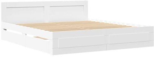 vidaXL Bettgestell, Bett mit Kopfteil, Bettrahmen mit Lattenrost, Doppelbett Schlafzimmerbett mit Stauraum, Weiß 200x200cm Holzwerkstoff