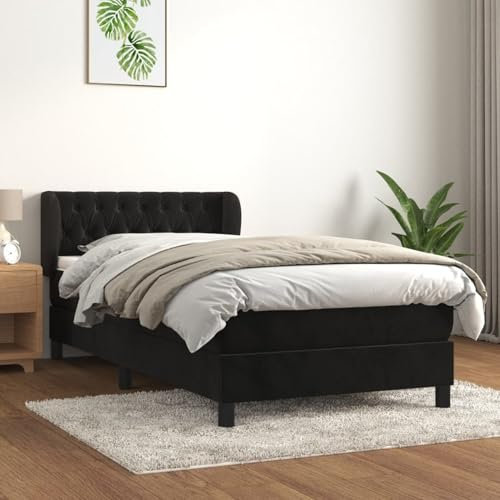 IKAYAA Boxspringbett 90 x 200 cm mit Matratze Samt, Polsterbett 90 x 200 cm, Chesterfield Steppung, Bett komplett, Bett 90 x 200 cmmit Matratze, Bett Bettgestell Schwarz Type-24