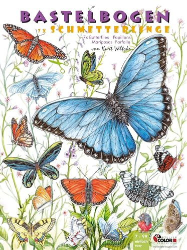 ATELIER COLOR Schmetterlinge Bastelbogen 7 große Falter zum Basteln & Aufhängen aus Papier Ausschneiden & Fliegen, Mobile für Kinder 7+ DIY Deko