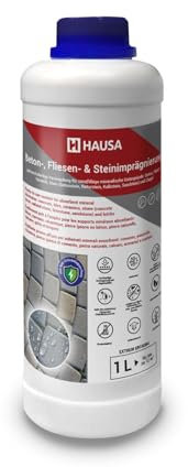 Hausa Steinimprägnierung, transparent, 1 L (bis 12 m²) – lösemittelfreie Versiegelung für Beton, Naturstein und Fliesen – wasser- und schmutzabweisend, UV- und witterungsbeständig – innen und außen