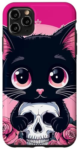 Cute Creepy Black Cat And Skull Kawaii Pastel Goth Case for iPhone 11 Pro Max