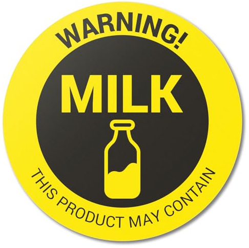 300 Milk Warning Labels - This Product May Contain: Milk Stickers (1.5 inch, Round, Yellow) for Food Labeling, Delis, Schools or Restaurants