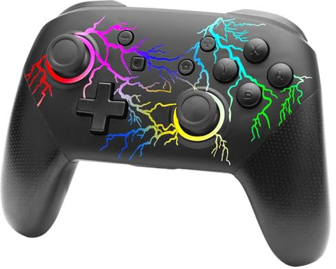 NITHO FURY Mando Inalámbrico para PC, Switch, Windows, iOS y Android, Gamepad con Sensor de 6 Ejes, Luces LED RGB, Turbo, Doble Vibración, Joysticks para Switch OLED/Lite - Diseño Rayo de Color
