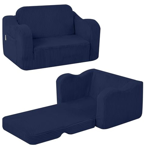 MeMoreCool Cord Kindersofa, Kinder Relaxsessel, Baby Lounge Sofa, Mini Couch für Kuschelecke Kinderzimmer, ausklappbare Couch für Jungen und Mädchen im Alter von 1–3 Jahren, Blau