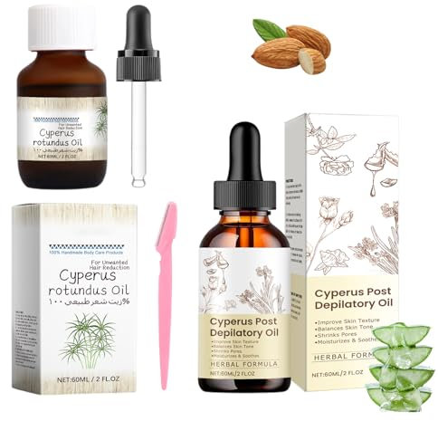 VARKAGE 2 Stück Cyperus Rotundus Oil und 1 Stück Rasierapparat,Cyperus Rotundus Oil for Hair Removal,Cyperus Oil Natural,Cyperus Rotundus Oil Haarhemmer,Natürlicher Extrakt,Hemmt Das Haarwachstum Am K