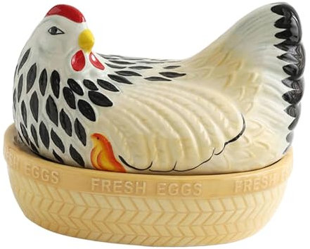 KESOTO Eierkorb, Hühnerei-Halter in Hühnerform, dekorativer Drahtkorb, Eierkorb aus Metall, Aufbewahrungskörbe, Eierbehälter, vielseitig einsetzbar für Küche, Obst, Gemüse, Snacks, Keramik Bunt