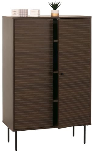 Mendler Highboard HWC-N78, Kommode Schrank Sideboard, skandinavischer Stil, Metall Holz Melamin MVG 130x80x40cm - Dunkelbraun
