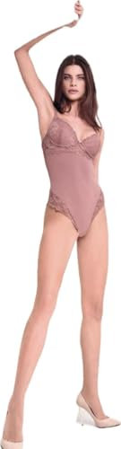 LORMAR Body donna con coppe foderate e ferretto, pizzo elasticizzato art. 03412l - 4, Rosa antico