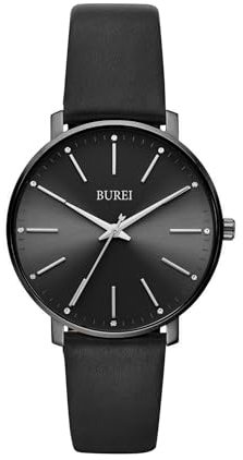 BUREI Frauen Uhren Mode Minimalistisch Analog Leder Quarz Wasserdicht Uhren für Frauen (schwarz Silber)
