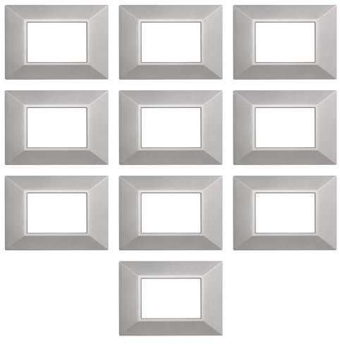 10 Placche squadrata Piramide, 3 moduli/posti, Compatibile Con BTicino Axolute, argento silver, Placca rettangolare, Plastica di alta qualità, 100% compatibile con supporti e moduli originali