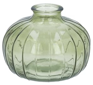 Gisela Graham Olive Green Glass Bud Vase, Ribbed Onion Shape