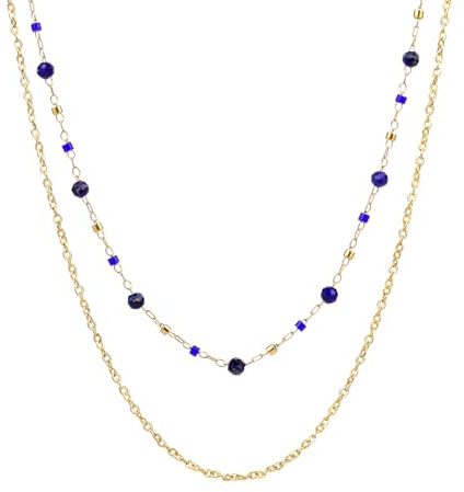 TaYolnFaSo Lapislazuli-Perlenkette für Frauen 18 Karat vergoldete mehrreihige Kette Heilstein-Schmuck Geburtstagsgeschenk für Ehefrau, Freundin, Mutter