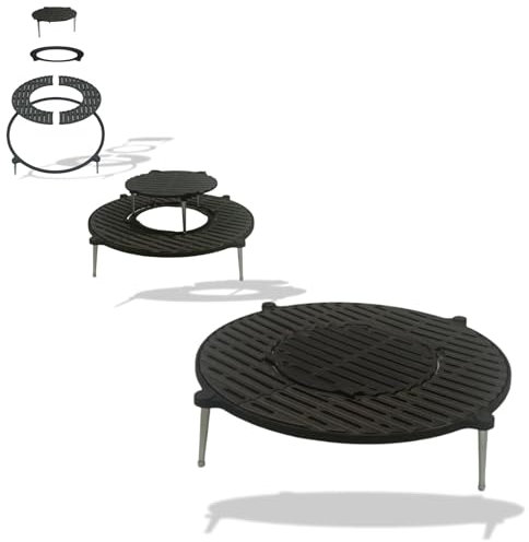 LUNA WAY CAST IRON - Griglia BBQ Circolare in Ghisa Ø 54,5 + Supporto + Griglia Grate Ø30 cm | Compatibile con Barbecue Tondi, Kettle, a Carbone, Gas o Legna | Più livelli di cottura