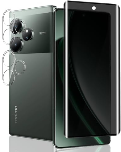 Jaavkkma 1 Pieza Protector Pantalla Privacidad para Realme GT 6/6T 5G Cristal Templado + 2 Piezas Protector Cámara, 9H/Anti Espía, Película para Realme GT 6/6T 5G - Privacy Vidrio Templado