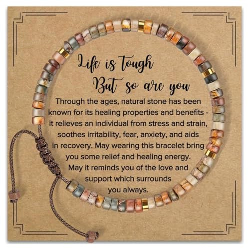 ZALAOR Natural Stone Beaded Bracelet for Women, with Inspirational Card | Anxiety Relief Healing Bracelets, Adjustable Friendship Bracelet, Yoga Meditation Gift for Birthday Christmas