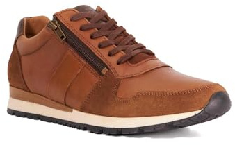 Dune London Mens THAME Wide Fit Zip Up Leather Trainers