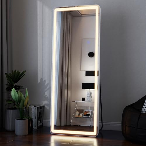 Koonmi LED Full Length Mirror, 165 x 60 cm, Dimmable, White | Dimmable lighting, Touch controls