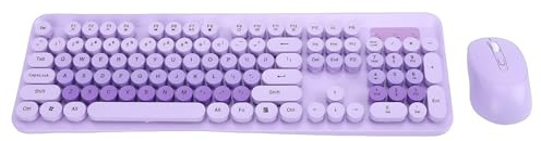 Tosuny Kabellose Tastatur und Maus Kombination, Retro Schreibmaschinentastatur mit 104 Tasten und Runden Tastenkappen, 12 Multimedia Hotkeys, Maus 1600 DPI, 2,4G USB Empfänger (Purple)