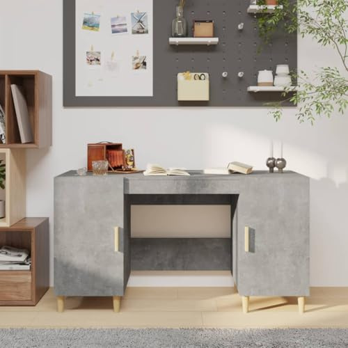 Owoxanthellate Owox Schreibtisch 140x50x75 cm Betongrau, Holzwerkstoff & Eukalyptus, Büro-PC-Tisch mit Stauraum, Home-Office Gaming
