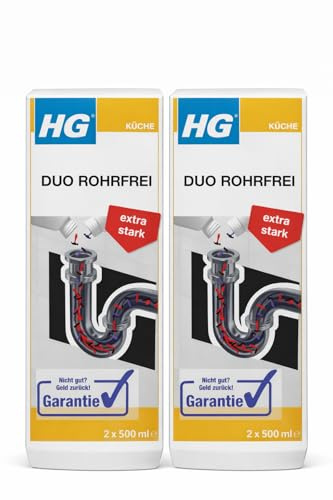 HG Duo Rohrfrei 2er Pack – Zweikomponenten Rohrreiniger gegen Verstopfungen, löst Fett, Haare & Seifenreste